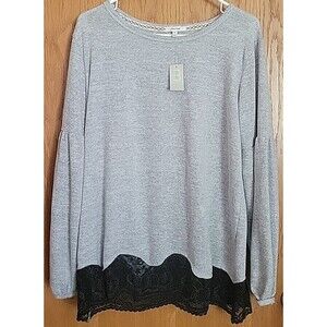 Womens XL Maurice’s Sweatshirt Lace Detail Trim NWT Gray Black Lightweight